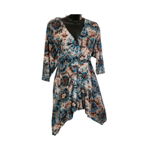 Denim 24/7 Women's XL Tunic Sheer Top Satrburst Tie Die Earth Tones Hippy Girl - Picture 3 of 13